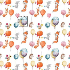 300 x 160 cm Animals Balloon Squirrel Fox Hedgehog Rabbit 100% Cotton Fabric Children Sold by the Metre Craft Sewing Fabric (300 x 160 cm)