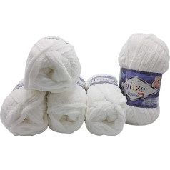 5 x 100 g Ilkadim Export Velluto Knitting Wool, Baby Wool, 500 g Knitting Yarn Super Soft Bulky (White 55)