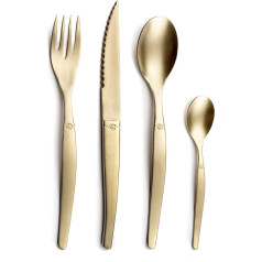 Lou Laguiole JET Steak Cutlery Set JET - Cutlery Set for 4 People | 16 Pieces | Champagne | PVD Cutlery Set | Micro-Toothed Blade for Long-Lasting Sharpness, Champagne