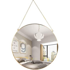 C&Z Round Gold Geometric Vintage Hanging Wall Mirror with Chain for Bathroom Bedroom Living Room 15.7 Inch