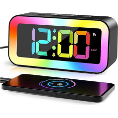 HAPPHOOH Digital Alarm Clock, Children's Alarm Clock with RGB Night Light, Alarm Clock Loud for Deep Sleepers, Bedside Alarm Clock, Adjustable Brightness, 12/24h, USB Operated, Memory Function, Snooze