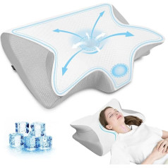 HOMCA Neck Pillow, Orthopaedic Memory Foam Pillow, 2-in-1 Neck Support Pillow with 3D Cooling Pillowcases, Ergonomic Sleeping Pillow for Back, Side and Stomach Sleepers, Grey, 60 x 13/11 x 40 cm