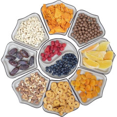 9 Compartments Sectional Dinner Plate Tray for Party, Serving Plate as Cheese Board, Snacks, Sushi, Fruit, Nuts, Multifunctional, Reusable, Dishwasher Safe (Grey)