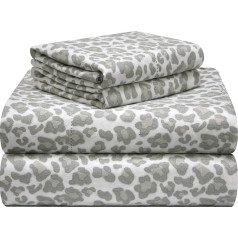 Pointehaven - 180PHKGSSLP 180gsm Velvet Feel Luxury Cotton Printed Flannel Sheet Set King Size Leopard Print