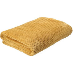 HOMLA Noah Decorative Soft Cuddly Blanket Loose Polyester Fibres Blanket Fluffy Blanket for Sofa Couch Bed - 150 x 200 cm Rice Grain Pattern Mustard Colour
