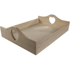 WooDeeDoo Serving Tray with Heart Handles, 40 x 30 x 10.5 cm Tea Coffee Food Breakfast Butler Drinks Snack Display Plate | Untreated & Unpainted Decorative Wood