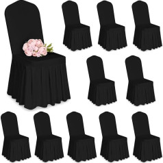 Showgeous Pack of 10 Chair Covers Black Polyester Spandex Lycra Stretch Chair Covers with Skirt Dining Room Wedding Chair Covers Universal Washable Chair Covers for Wedding Party Banquet Decoration