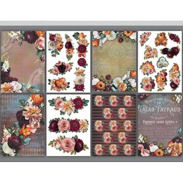 CrafTreat 8 x Floral Decoupage Paper for Furniture, Decorative Flowers, 3 Sizes A4 (8.5