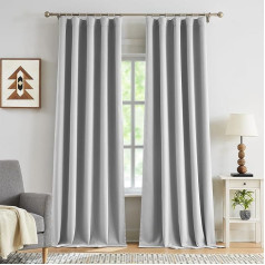 Treatmentex Set of 2 Opaque Curtains with Ruffle Tape, Thermal Curtain, Cold Protection, Blackout Curtain, Grey Curtains, Heat Insulating for Bedroom, Living Room, 245 x 140 cm (H x W)