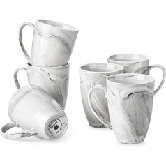 MALACASA REG Coffee Mugs Set of 6, Porcelain, 560 ml Mug Set, Large Modern Coffee Cups with Handle for Tea, Juice, Latte, Cappuccino, Cocoa. Dishwasher and Microwave Safe, REG Series Marble Grey