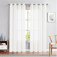 TOPICK White Curtains, Semi-Transparent Curtains with Eyelets, Light Filtering, Privacy, Eyelet Curtain for Living Room, Bedroom, 130 W x 225 H (cm) 2 Pieces