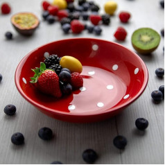 City to Cottage® - Ceramic Soup Plate 18.5 cm | Red and White | Polka Dots | Handmade | Ceramic Plate Soup Bowl | Breakfast Plate