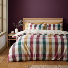 Catherine Lansfield Autumn Check Plum Reversible Duvet Cover Set with Pillowcases, plum