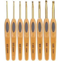 Clover Crochet Hooks, Yctze Clover Crochet Hooks, Pack of 8, Crochet Hooks, Knitting Tools, Aluminium Ergonomic Pullover Needles, Brown Plastic Handle