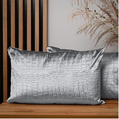 mg design Set of 2 cushion covers, 40 x 60 cm, ash rectangle, velour fabric with crocodile leather pattern, with zip, decorative cushion covers for cushions 40 x 60 cm, decorative bedroom, living room