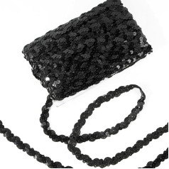 15 Yards Braided Sequin Ribbons 15 mm Black Sequin Ribbon Glitter Sequin Trim for Crafts DIY Crafts Gift Ribbon Clothing Accessories