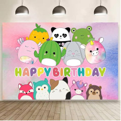 Squishmallow Background Birthday Decorations, Squishmallow Happy Birthday Banner Background for Squishmallow Birthday Party Supplies(5x3ft)