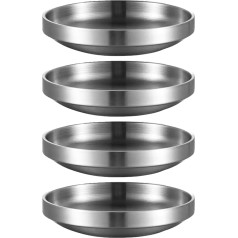 11.5cm Stainless Steel Soy Sauce Bowls, Double Wall Mini Chip and Dip Bowls, Dip Sauce Ramekins, Condiment Cups, Small Metal Side Dishes for Condiments, Sushi Ketchup, Silver