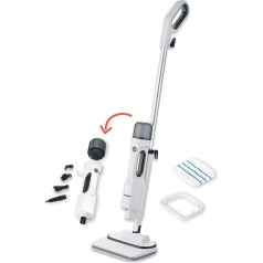 SEVERIN Steam Cleaner with Multi-Purpose Accessories, All-Purpose and Carpet Cleaner for Fresh Carpets and Hard Floors, Tile Cleaner for Gentle Cleaning in Kitchen, Bathroom and More, White/Black, SC