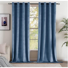 Emema Pack of 2 Blackout Curtains, Velvet Opaque Curtain with Eyelets, Thermal Curtain for Bedroom, Living Room, 140 x 175 cm (W x H), Peacock Blue