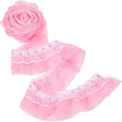 Beadthoven 2 Ply Pleated Lace Ribbon 2 Meters Pink 2 Inch Wide Double Layer Gathered Polyester Lace Trim for Sewing Craft DIY Costume Cushion Cover Embellishments