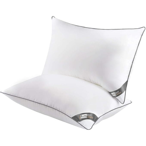 BedStory Pillow 50 x 70 cm Pack of 2 Anti Dust Mite, Sweat-Resistant, Hypoallergenic, Filling: 100% Polyester Fiber, Ultra Comfortable and Soft Comfort and Excellent Support
