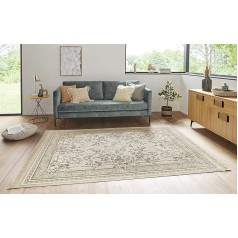 Nouristan Naveh Orient Living Room Rug Short Pile with Fringes Vintage Oriental Velvet Rug for Dining Room, Living Room, Bedroom - Cream Beige, 160 x 230 cm, Rayon, 160 x 230 cm
