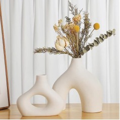 CEMABT White Ceramic Vase Set of 2 for Modern Home Decor, Round Matte Doughnut Vases for Pampas Grass, Neutral Boho Nordic Minimalism Style Flower Vases for Living Room, Wedding