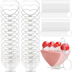 80ml Plastic Dessert Cups with Spoons Heart to Heart Rectangle Clear Mini Cups Reusable Serving Dessert Bowl for Wedding Birthday Party Cheesecake