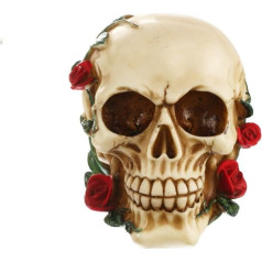 PEIQICHU Skull Bone Realistic Rose Flower Head Sculptures Age Model for Gothic Halloween Party Decoration Mexican Day of the Dead Props Desk Ornament Resin Skeleton Decor
