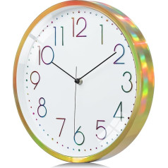Lafocuse 3D Colourful Numbers Silent Wall Clock Gold Design Wall Clock Modern 30 cm No Ticking Noise Kitchen Clock Decoration for Children's Room Living Room Bedroom Office