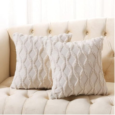 Volcanics 2 Pack Faux Wool Cushion Covers 16 x 16 Inch Decorative Farmhouse Velvet Couch Cushion Cover Soft Plush Square Boho Cushion Cover Beige