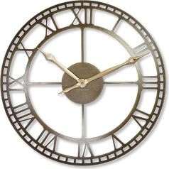 FLEXISTYLE Metal Retro Wall Clock Gold 50 cm Diameter Quiet No Ticking for Living Room Office Bedroom (Antique Gold, 50 cm)