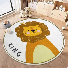TYJDTYR Children's Round Rug Lion Pattern Round Children's Play Rugs, Soft Washable Rug for Children's Room, Non-Slip Easy Care Children's Mat for Bedroom Living Room 120 cm