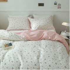 EAVD Vintage Style Garden Pink Floral Queen Duvet Cover Set Soft 100% Cotton White Pink Floral Bedding Set for Girls Women Chic Shabby Boho