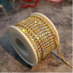 Crystal Cup Chain for Clothes Wedding Dress Decorative Embellishments DIY Crafts Sewing Rhinestone AB with Gold SS6 4.5M