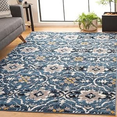 SAFAVIEH Southwest Bohemian Living Room, Dining Room, Bedroom - Amsterdam Collection, Short Pile, Blue and Cream, 201 x 279 cm