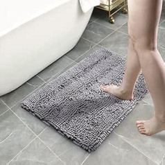 WAITER TREE Bath Rugs, Non-Slip Bath Mats, Absorbent Bathroom Rug, Dryer, Chenille Plush Bath Mat for Bathtub, Shower and Bathroom (50 x 80 cm, Dark Grey)