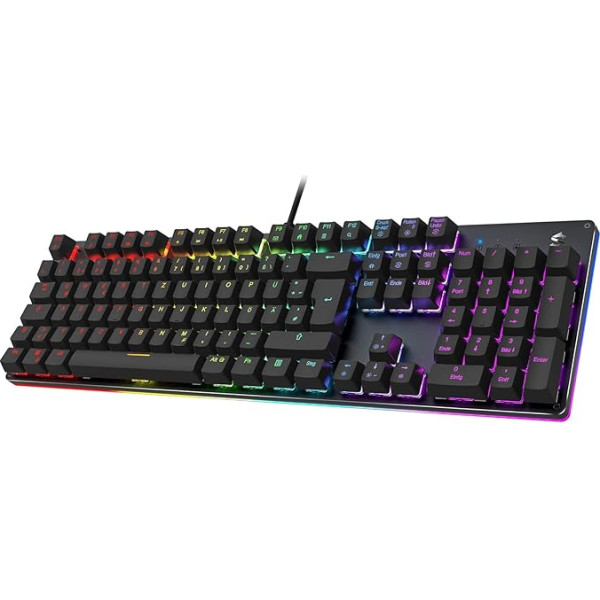 Black Shark Mechanical Gaming Keyboard RGB Lighting, QWERTZ German Layout, Blue Switches, Anti-Ghosting 105 Keys, Metal Plate, Fully Programmable Gaming Keyboard, for PC Gamers