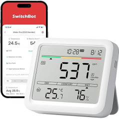 SwitchBot CO2 Detector, CO2 Meter with Thermometer Hygrometer Indoor, Air Quality Meter with CO2 Alarm, Bluetooth CO2 Sensor with App, 2 Year Data Storage, Hub Required