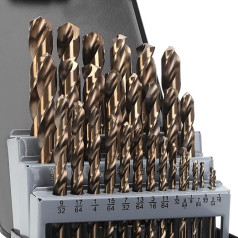 Yougfin 29 Pieces 1/16 Inch, 1/2 Inch Durable Cobalt M35 HSS Twist Jobber Drill Bit Sets, Laser Engraved Number, Straight Round Handle, Stainless Steel, Soft Metal