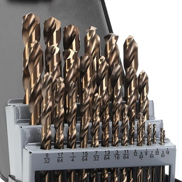 Yougfin 29 Pieces 1/16 Inch, 1/2 Inch Durable Cobalt M35 HSS Twist Jobber Drill Bit Sets, Laser Engraved Number, Straight Round Handle, Stainless Steel, Soft Metal