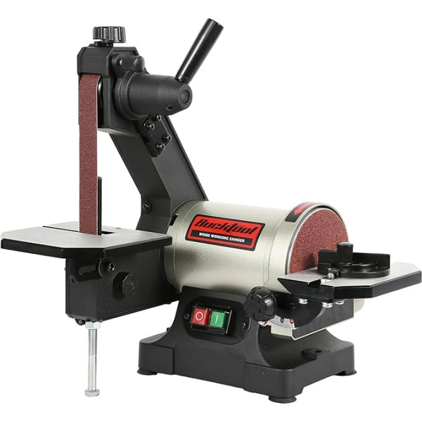 BUCKTOOL 250 W Belt Disc Sander, 25.4 x 762 mm Band 125 mm Disc Wrench Storage and Easy Removal of the Belt Cover, Direct Drive Sanding Disc Speed 2980 rpm