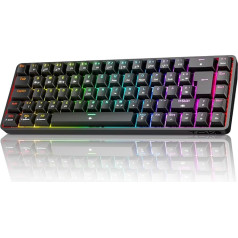 TMKB T68 Gaming Keyboard, 60% Wireless Mechanical RGB Keyboard with Bluetooth/2.4G/Type-C, Compact 68 Keys Anti-Ghosting, German QWERTZ Layout, Red Linear Switch, Black