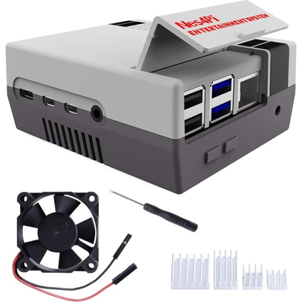 DVOZVO Retro Gaming Nes4Pi Case for Raspberry Pi 4 Model B, Raspberry Pi 4 Case with Fan Raspberry Pi Fan Raspberry Pi Heatsink for Raspberry Pi 4 Model B