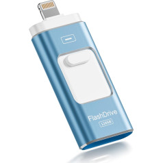 ROSPE USB Stick 128GB for iPhone, MFi Certified Lightning Memory Stick, 3-in-1 Flash Drive for iOS/OTG Android/PC, USB 3.0 High-Speed Memory Stick iPhone External Memory Expansion, Blue