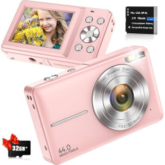 Digital Camera 1080P 44MP Photo Camera Compact Camera Digital Camera with 16X Zoom, 32 GB Card, 2.4 Inch LCD Digital Cameras for Teenagers Beginners Boys Girls (Pink)