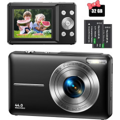 Digital Camera 44MP 1080P FHD Photo Camera Compact Camera 16X Digital Zoom Camera with 32GB Memory Card, Digital Camera for Children, Teenagers, Beginners, Boys, Girls (Black)