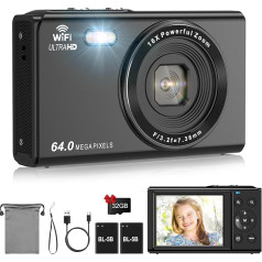 Digital Camera, LAMA Upgraded 1080P FHD 64MP Kids Vlogging Camera with 32GB SD Card, 16X Digital Zoom Compact Camera with 2 Batteries, 2.8