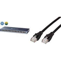 TP-Link TL-SG116 16-Port Gigabit Network Switch (32Gbps Switching Capacity, Shielded RJ-45 Ports, IGMP Snooping) Metallic Blue & Amazon Basics Ethernet Network Cable, RJ45, Cat6, 0.9 m
